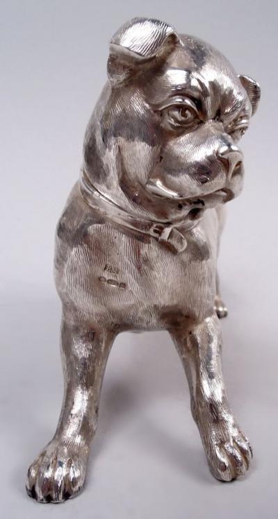 Berthold Muller Neresheimer German Hanau Silver Figural Romping Pug Pup Match Safe