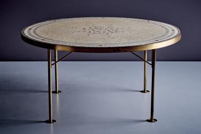 Berthold Muller Round Mosaic Coffee Table by Berthold M ller with brass rim