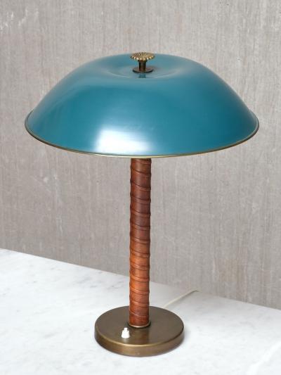 Bertil Brisborg Bertil Brisborg Brass and Leather Table Lamp Nordiska Kompaniet Sweden 1940s