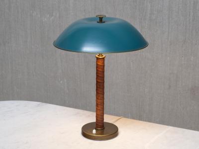 Bertil Brisborg Bertil Brisborg Brass and Leather Table Lamp Nordiska Kompaniet Sweden 1940s