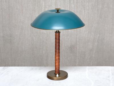 Bertil Brisborg Bertil Brisborg Brass and Leather Table Lamp Nordiska Kompaniet Sweden 1940s