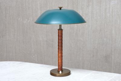 Bertil Brisborg Bertil Brisborg Brass and Leather Table Lamp Nordiska Kompaniet Sweden 1940s