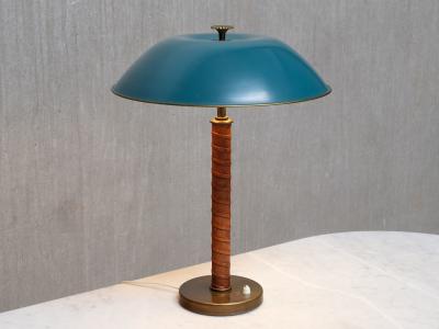 Bertil Brisborg Bertil Brisborg Brass and Leather Table Lamp Nordiska Kompaniet Sweden 1940s