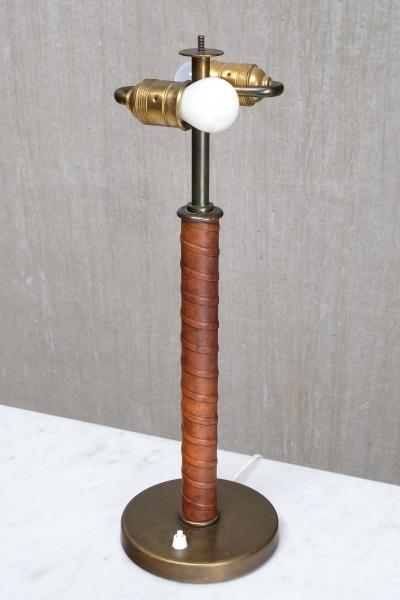 Bertil Brisborg Bertil Brisborg Brass and Leather Table Lamp Nordiska Kompaniet Sweden 1940s