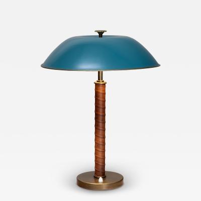 Bertil Brisborg Bertil Brisborg Brass and Leather Table Lamp Nordiska Kompaniet Sweden 1940s