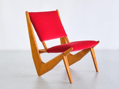 Bertil V Behrman Bertil Behrman Lounge Chair in Oak and Velvet Engen M belfabriker Sweden 1956