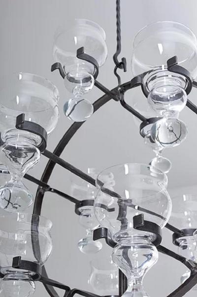 Bertil Vallien Swedish Iron and Glass Hanging Candelabra Chandelier by Bertil Vallien
