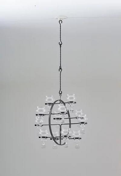 Bertil Vallien Swedish Iron and Glass Hanging Candelabra Chandelier by Bertil Vallien