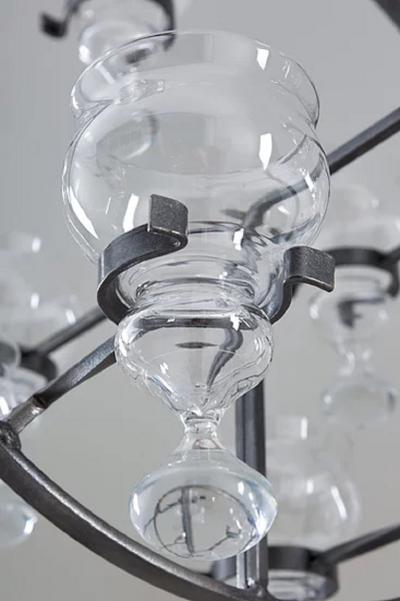 Bertil Vallien Swedish Iron and Glass Hanging Candelabra Chandelier by Bertil Vallien