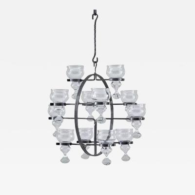 Bertil Vallien Swedish Iron and Glass Hanging Candelabra Chandelier by Bertil Vallien