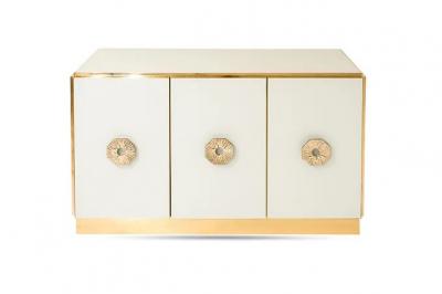 Bespoke Art Deco Italian Couture Design White Brass 3 Door Cupboard Sideboard