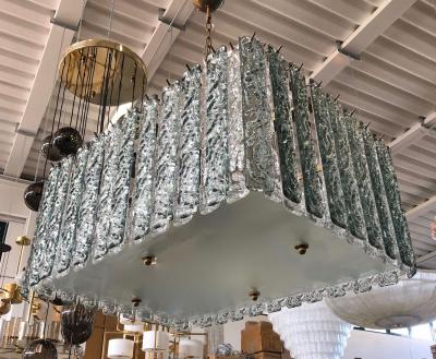 Bespoke Art Deco Style Italian Aquamarine Crystal Murano Glass Flush Chandelier