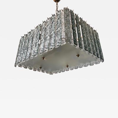 Bespoke Art Deco Style Italian Aquamarine Crystal Murano Glass Flush Chandelier