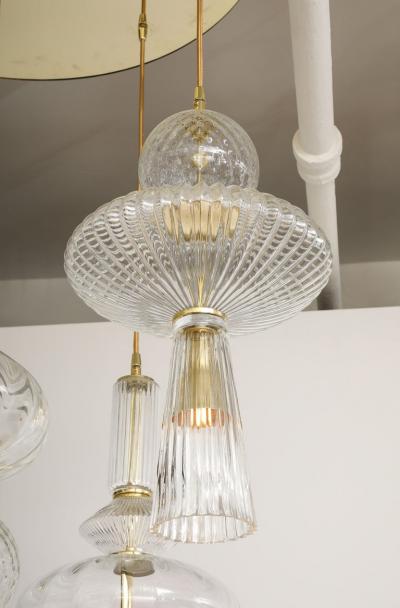 Bespoke Clear Murano Glass Pendants with Brass Suspension Chandelier Italy
