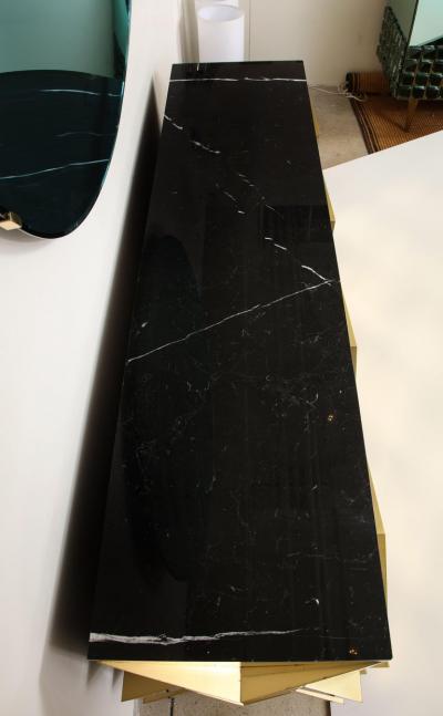 Bespoke Geometric Brass and Black Marquina Marble Top Sideboard Italy 2022
