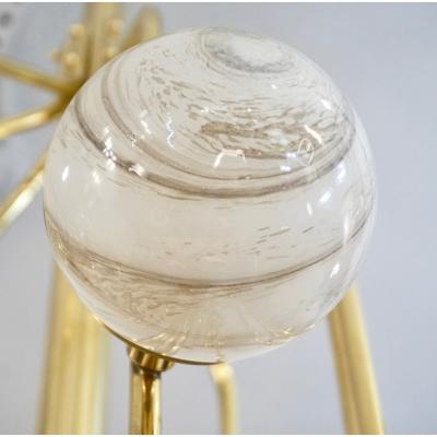 Bespoke Italian Alabaster White Murano Glass Brass Curved Globe Chandelier