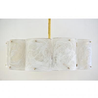 Bespoke Italian Alabaster White Murano Glass Brass Round Chandelier Flushmount