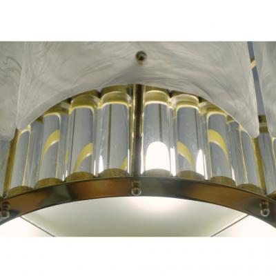 Bespoke Italian Alabaster White Murano Glass Brass Round Chandelier Flushmount