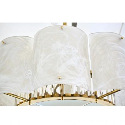 Bespoke Italian Alabaster White Murano Glass Brass Round Chandelier Flushmount