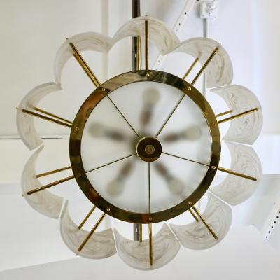 Bespoke Italian Alabaster White Murano Glass Brass Round Chandelier Flushmount