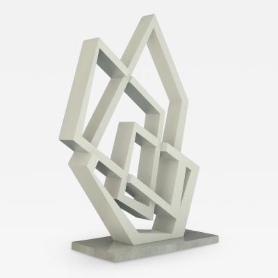 Bespoke Italian Aluminum Handmade Geometric Modern Tall Sculpture on Marble Base