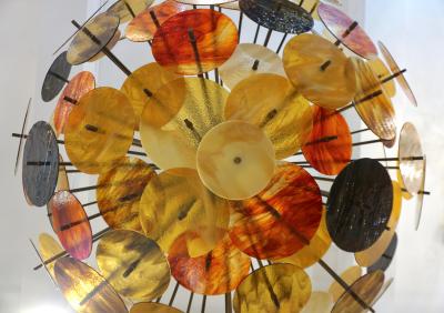 Bespoke Italian Amber Red Brown Murano Glass Bronze Finish Sputnik Flushmount