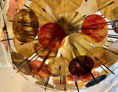 Bespoke Italian Amber Red Brown Murano Glass Bronze Finish Sputnik Flushmount