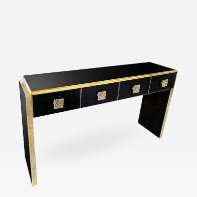 Bespoke Italian Art Deco Design Black Glass Cast Brass Console Table Sideboard