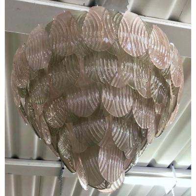 Bespoke Italian Art Deco Design Pink Green Murano Glass Leaf Chandelier