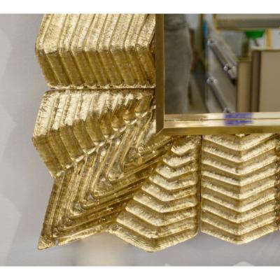 Bespoke Italian Art Deco Design Ruffled Gold Murano Glass Brass Mirror