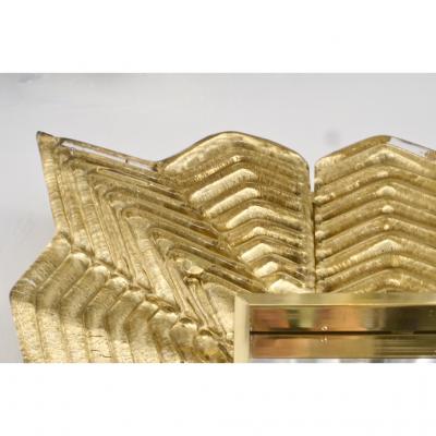 Bespoke Italian Art Deco Design Ruffled Gold Murano Glass Brass Mirror