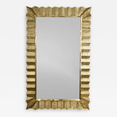 Bespoke Italian Art Deco Design Ruffled Gold Murano Glass Brass Mirror