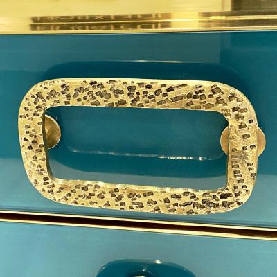 Bespoke Italian Art Design Brass Metallic Emerald Blue Glass Dresser Sideboard