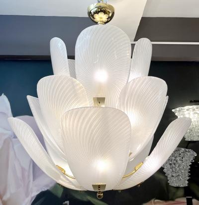 Bespoke Italian Art Nouveau Organic Design White Murano Glass Tulip Chandelier