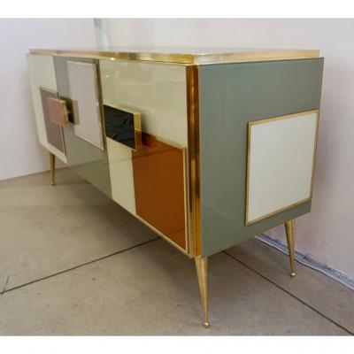 Bespoke Italian Black Cream Green Ochre Geometric Postmodern Cabinet Sideboard