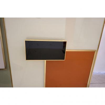 Bespoke Italian Black Cream Green Ochre Geometric Postmodern Cabinet Sideboard
