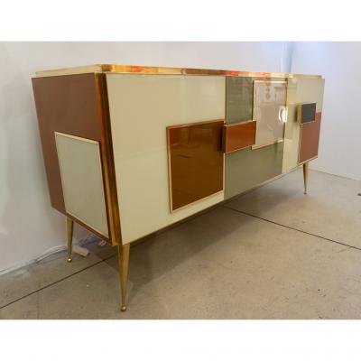 Bespoke Italian Black Cream Green Ochre Geometric Postmodern Cabinet Sideboard