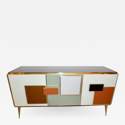 Bespoke Italian Black Cream Green Ochre Geometric Postmodern Cabinet Sideboard