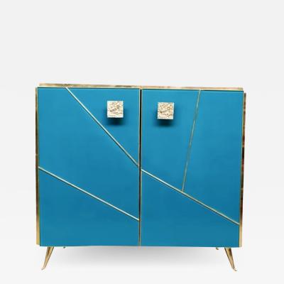 Bespoke Italian Branch Design 2 Door Turquoise Blue Glass Cabinet