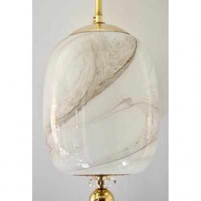 Bespoke Italian Brass Cream White Alabaster Glass Cylinder Pendant Lantern