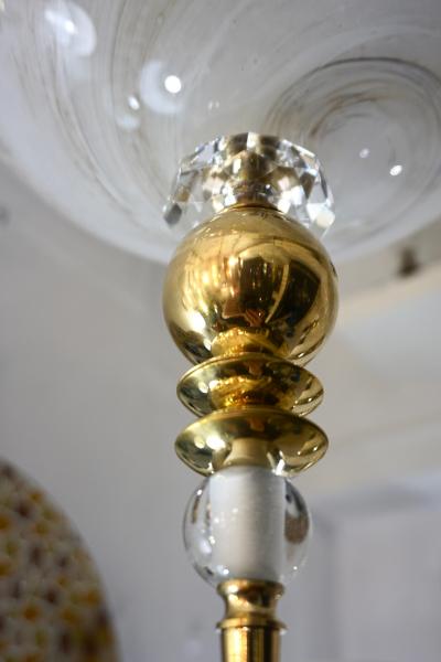 Bespoke Italian Brass and Cream White Alabaster Murano Glass Oval Pendant Light