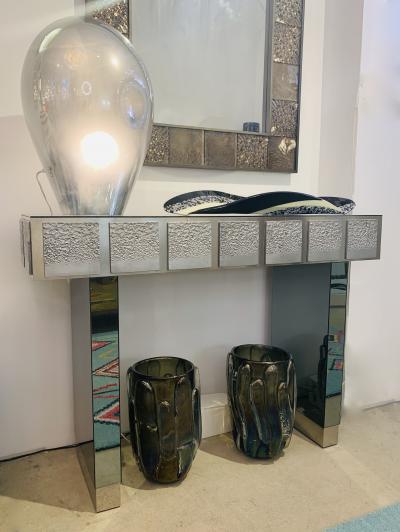 Bespoke Italian Contemporary One of a Kind Polished Steel Smoked Mirror Console