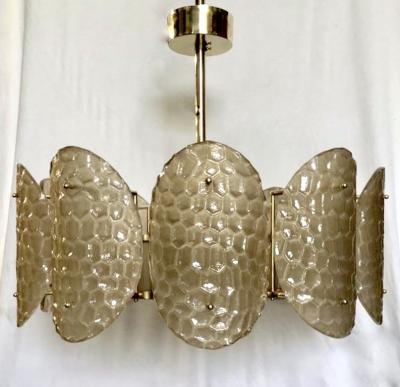 Bespoke Italian Crystal Smoked Taupe Murano Glass Brass Chandelier Flushmount