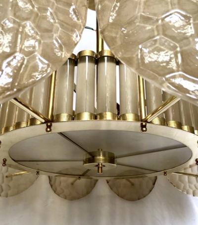 Bespoke Italian Crystal Smoked Taupe Murano Glass Brass Chandelier Flushmount