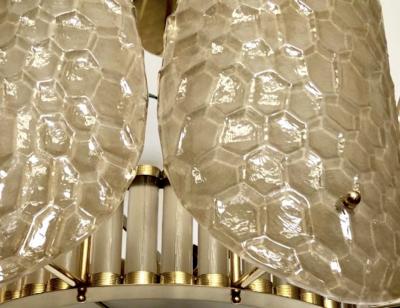 Bespoke Italian Crystal Smoked Taupe Murano Glass Brass Chandelier Flushmount