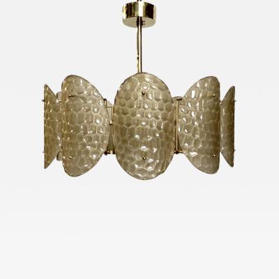 Bespoke Italian Crystal Smoked Taupe Murano Glass Brass Chandelier Flushmount