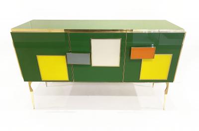 Bespoke Italian Green Orange Yellow Gray Geometric Postmodern Cabinet Sideboard