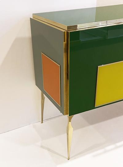 Bespoke Italian Green Orange Yellow Gray Geometric Postmodern Cabinet Sideboard