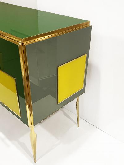 Bespoke Italian Green Orange Yellow Gray Geometric Postmodern Cabinet Sideboard