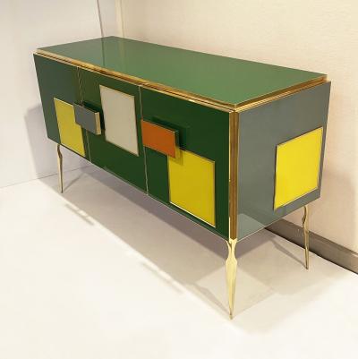 Bespoke Italian Green Orange Yellow Gray Geometric Postmodern Cabinet Sideboard